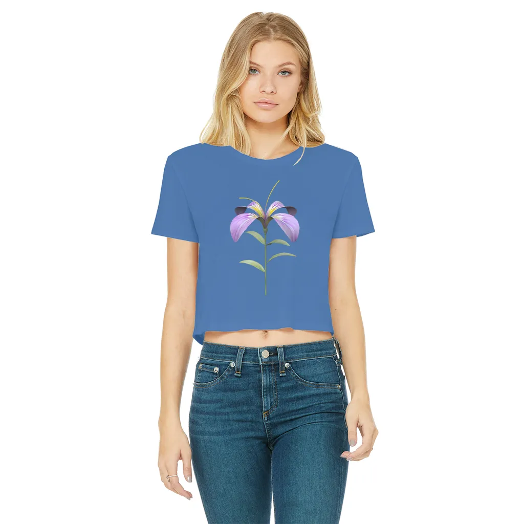 PurpleFlower2 Classic Women's Cropped Raw Edge T-Shirt