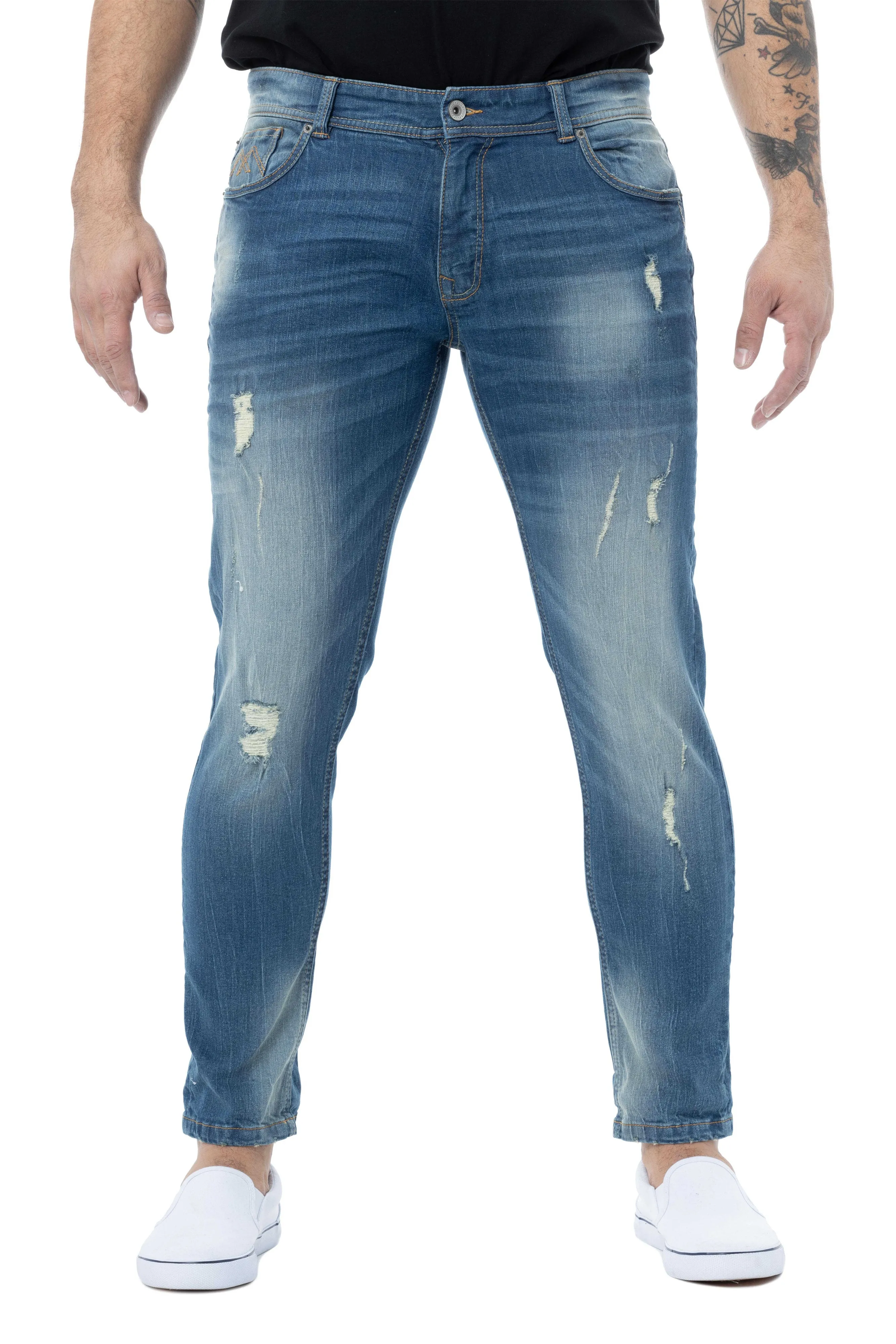 RAW X Men's Slim Skinny Fit Ripped Denim Pants