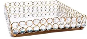 Rectangle Clear Beaded Glass Crystal Mirror Tray with Strong Metal Base and Reflective Mirrored Top