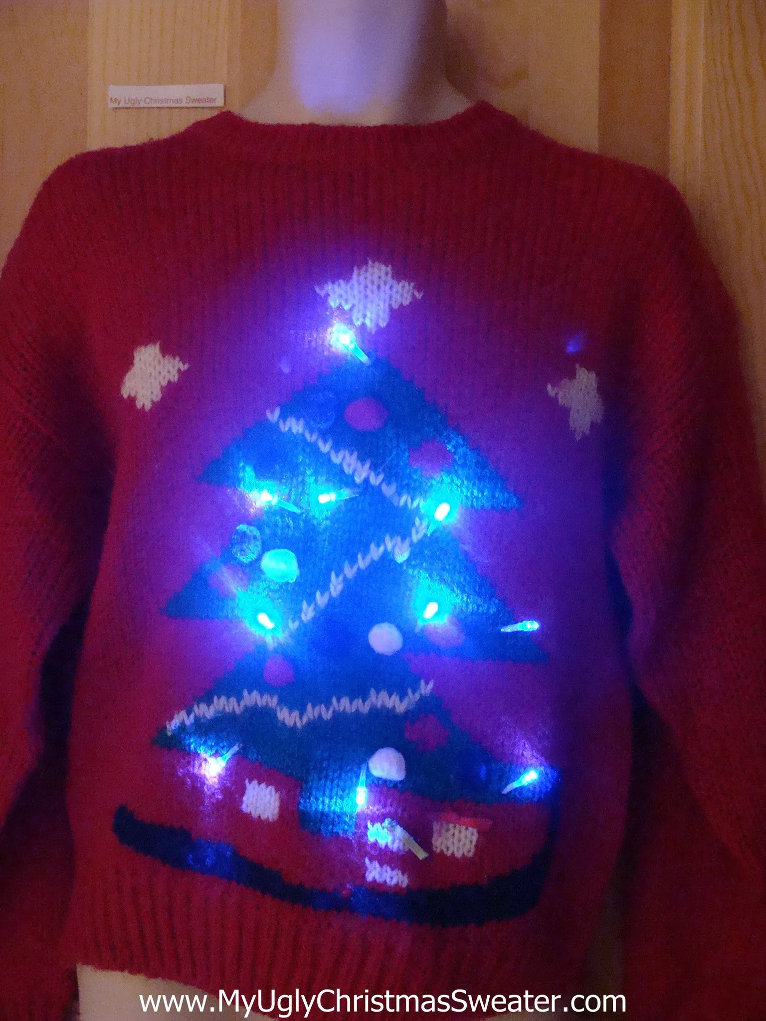 Red 80s Light Up Christmas Sweater with Tree