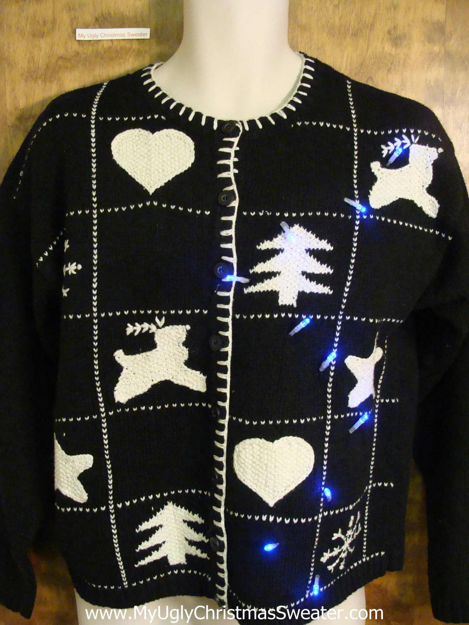 Reindeer and Hearts Light Up Cheesy Christmas Sweater