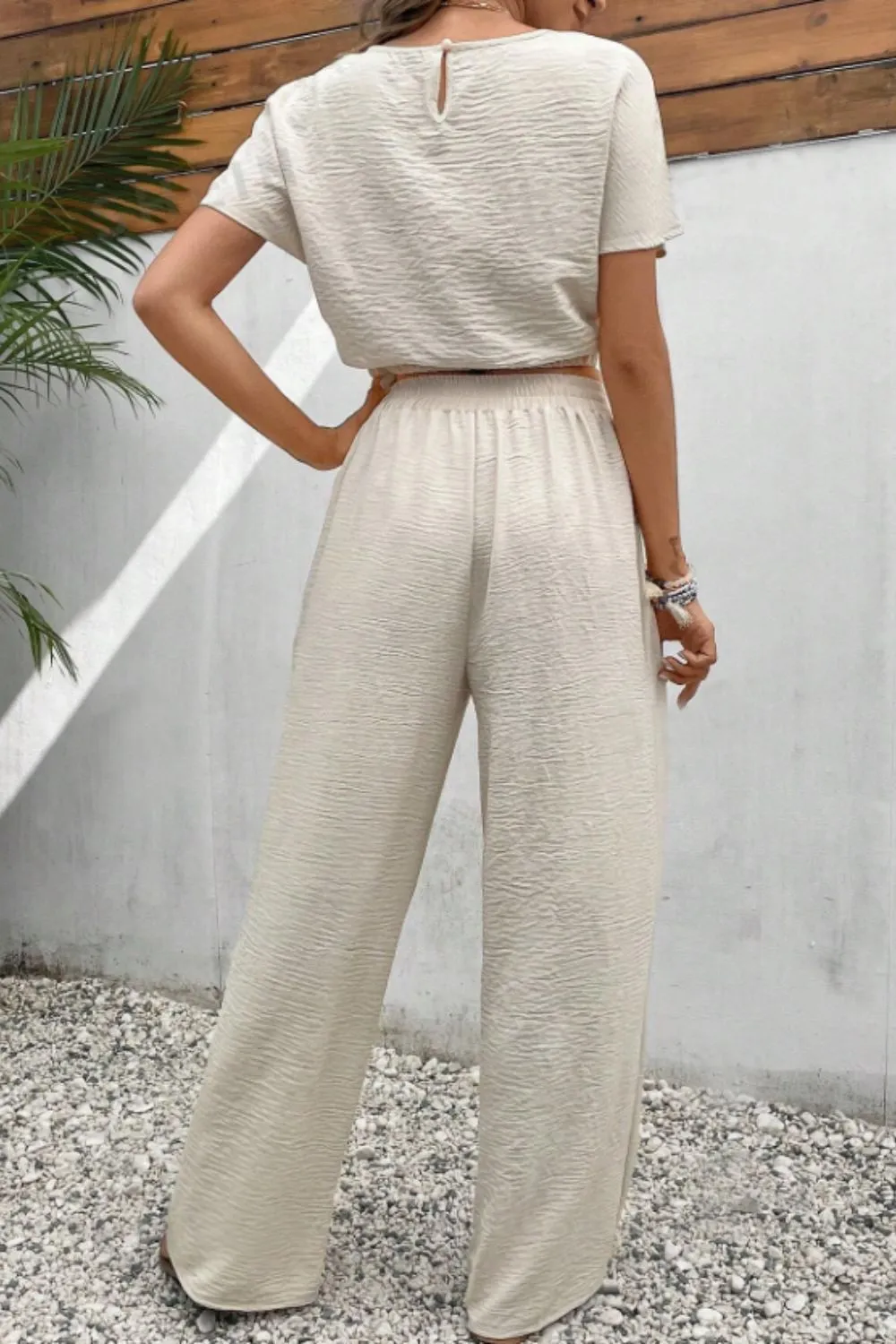 Round Neck Short Sleeve Top and Pants Set