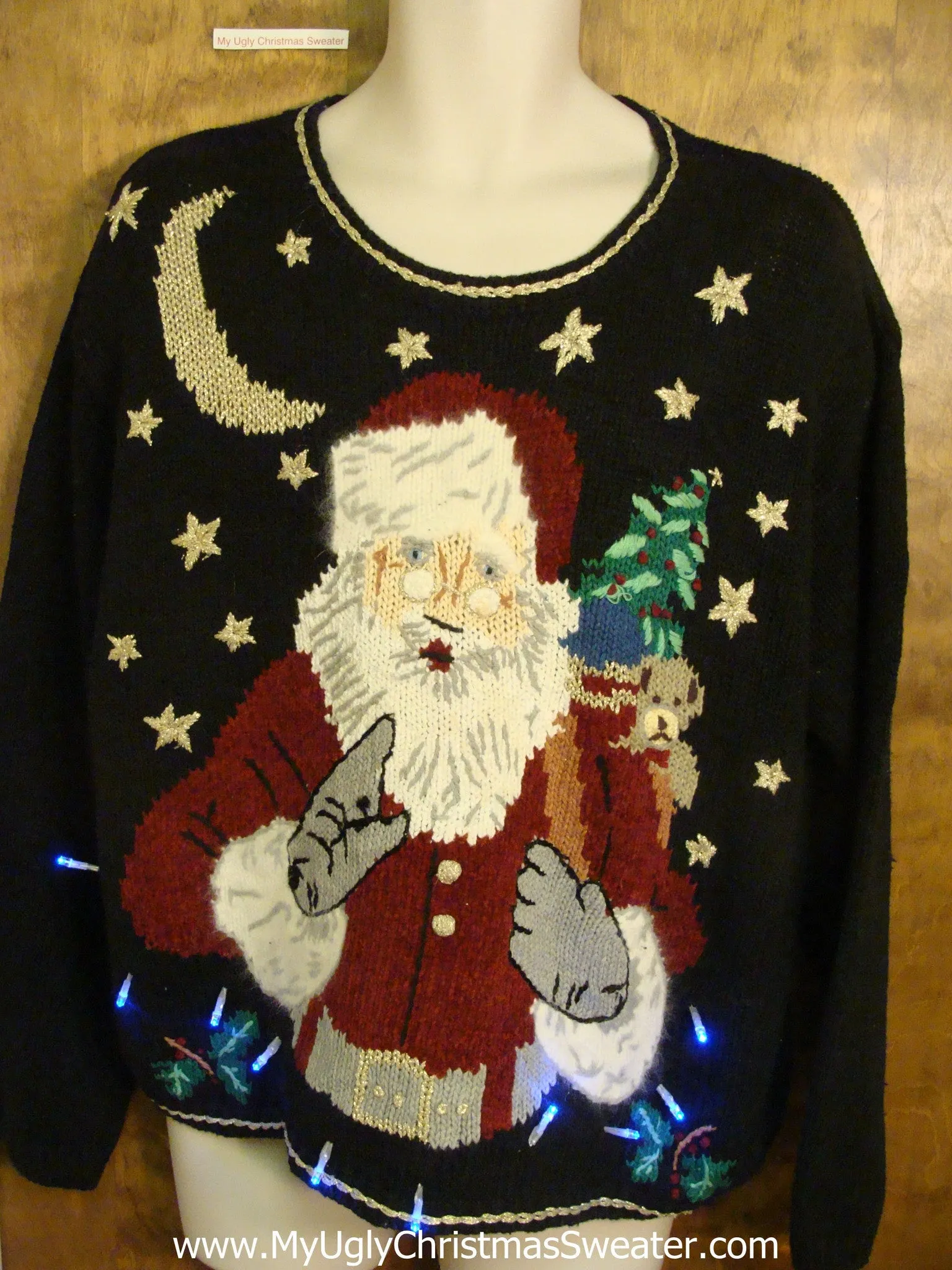 Santa Wagging His Finger Light Up Ugly Xmas Sweater