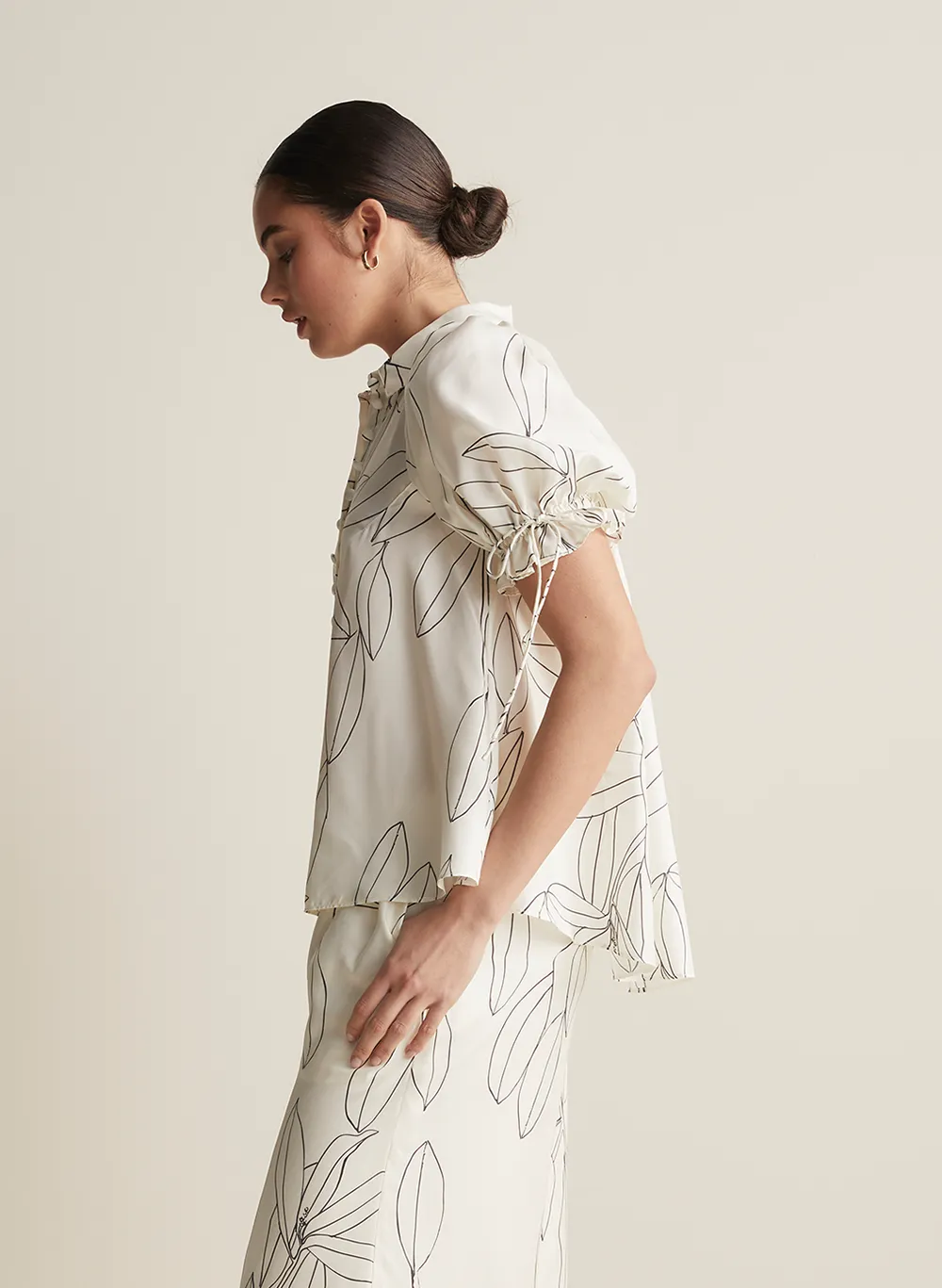 Sara Silk Shirt | Ficus Leaf Print