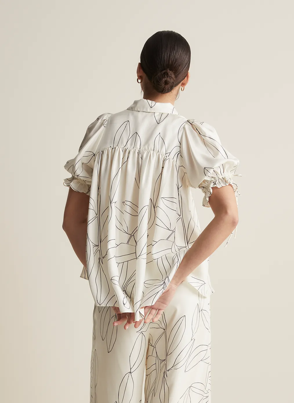 Sara Silk Shirt | Ficus Leaf Print