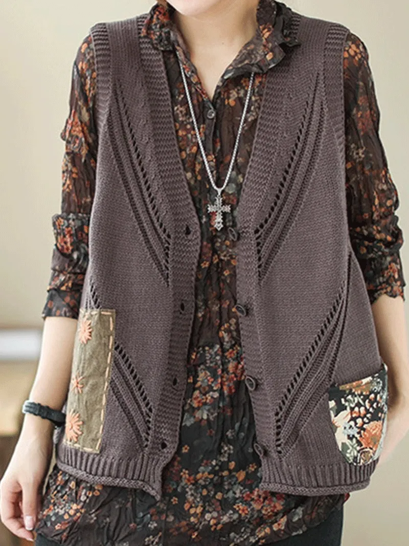 Saturday Night Patch Cotton Knitted Vest Women Sweater Cardigan