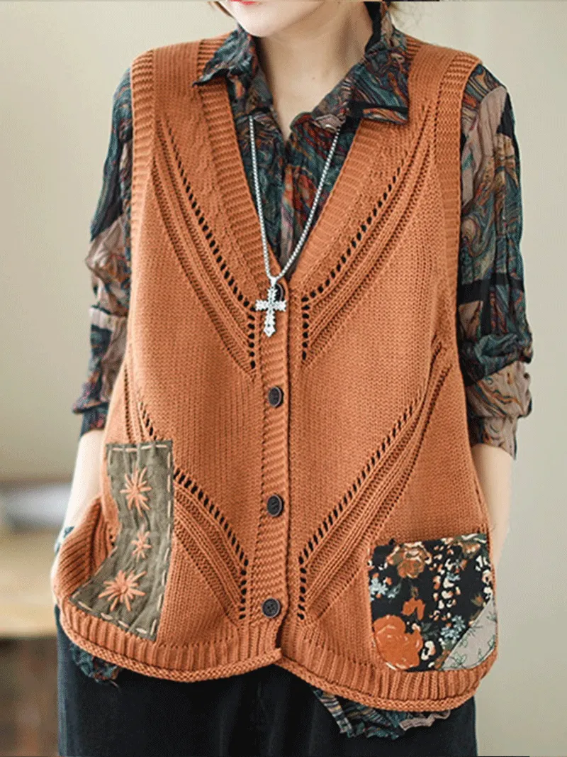 Saturday Night Patch Cotton Knitted Vest Women Sweater Cardigan