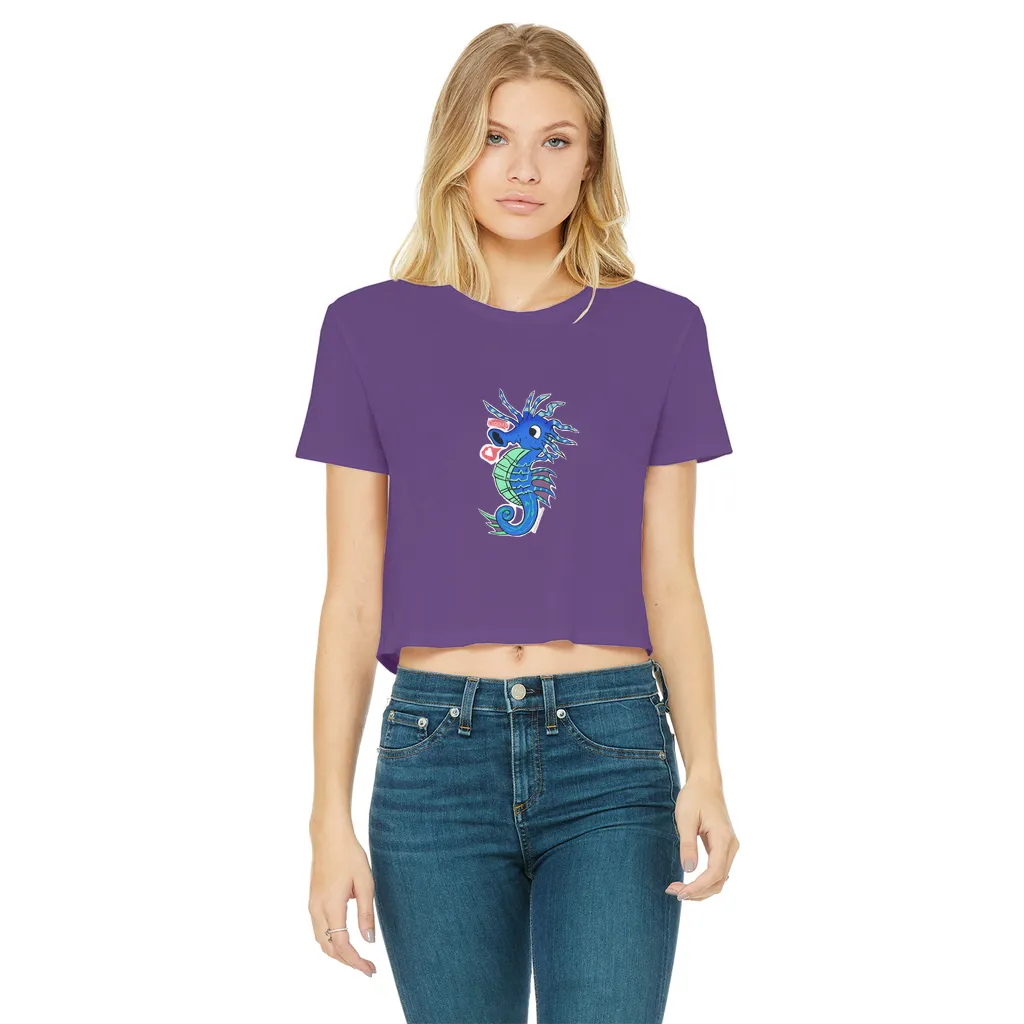 Scribblers the Seahorse Classic Women's Cropped Raw Edge T-Shirt