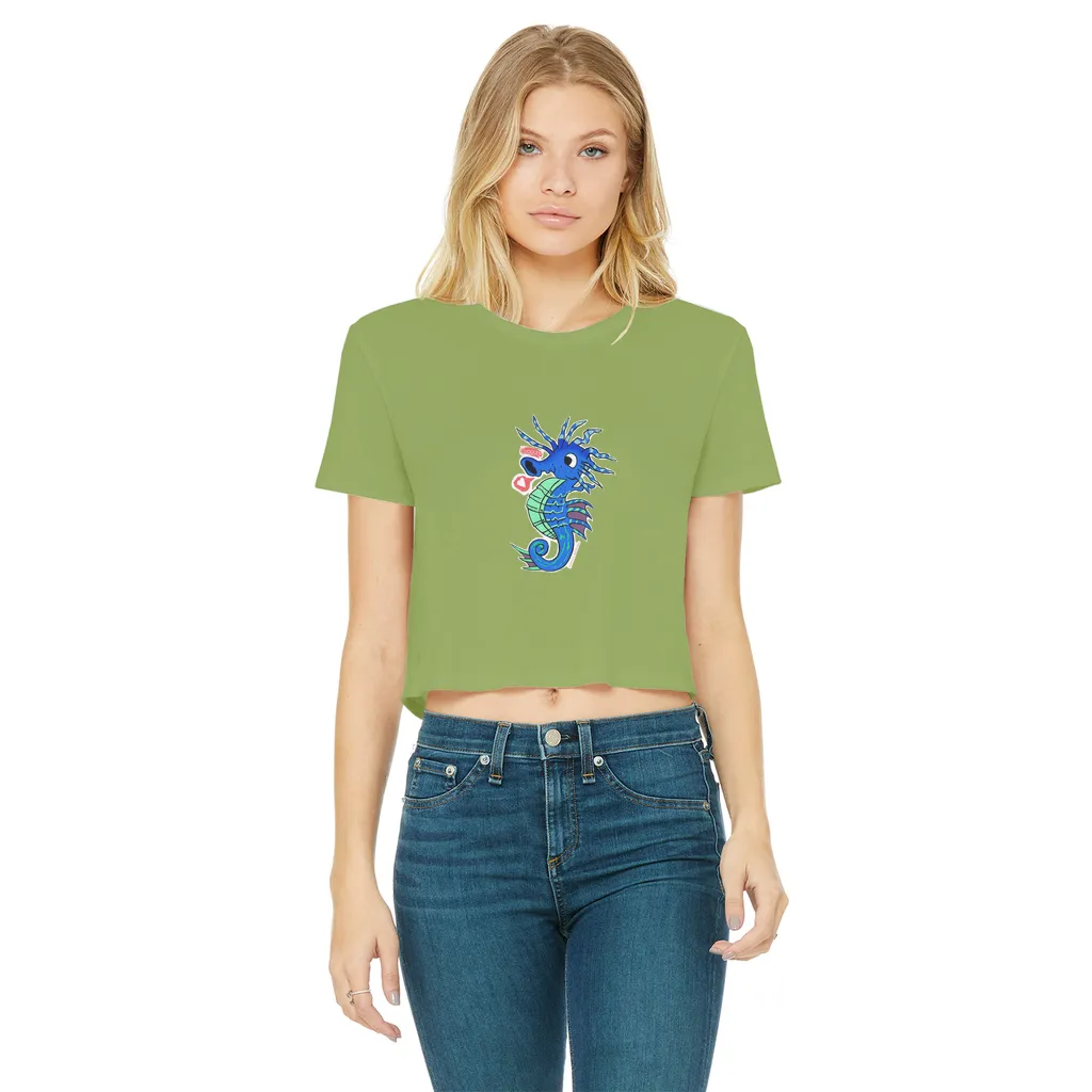 Scribblers the Seahorse Classic Women's Cropped Raw Edge T-Shirt