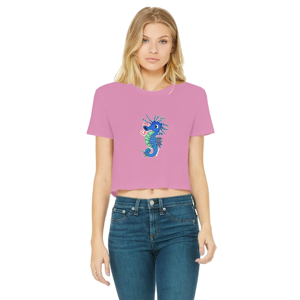 Scribblers the Seahorse Classic Women's Cropped Raw Edge T-Shirt