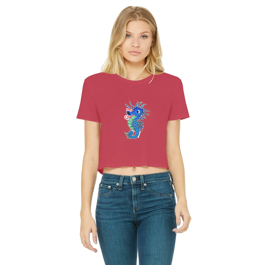 Scribblers the Seahorse Classic Women's Cropped Raw Edge T-Shirt