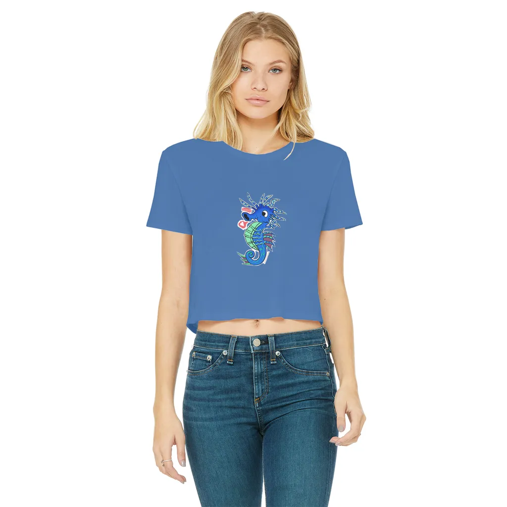 Scribblers the Seahorse Classic Women's Cropped Raw Edge T-Shirt