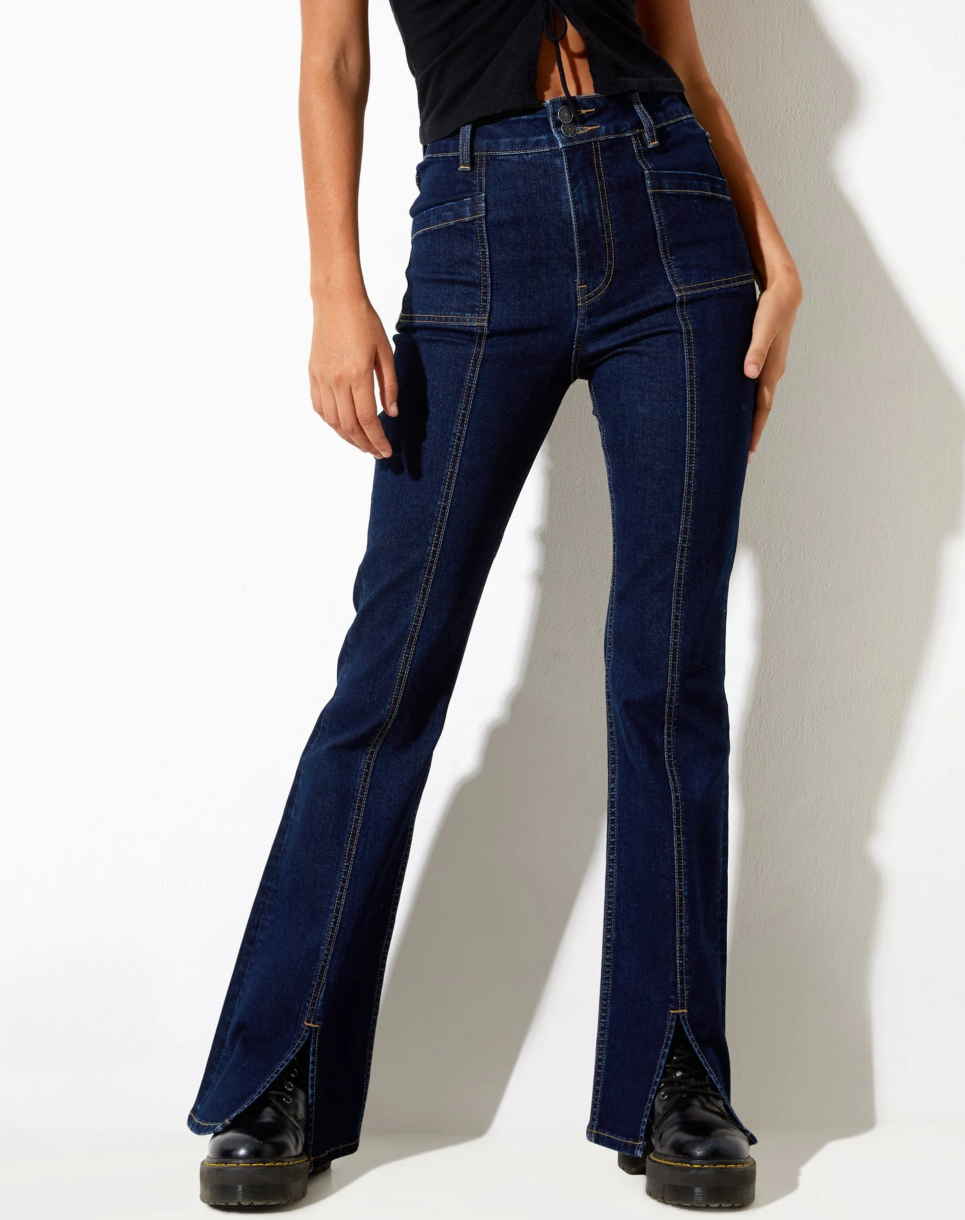 Seam Split Jeans in Indigo Blue