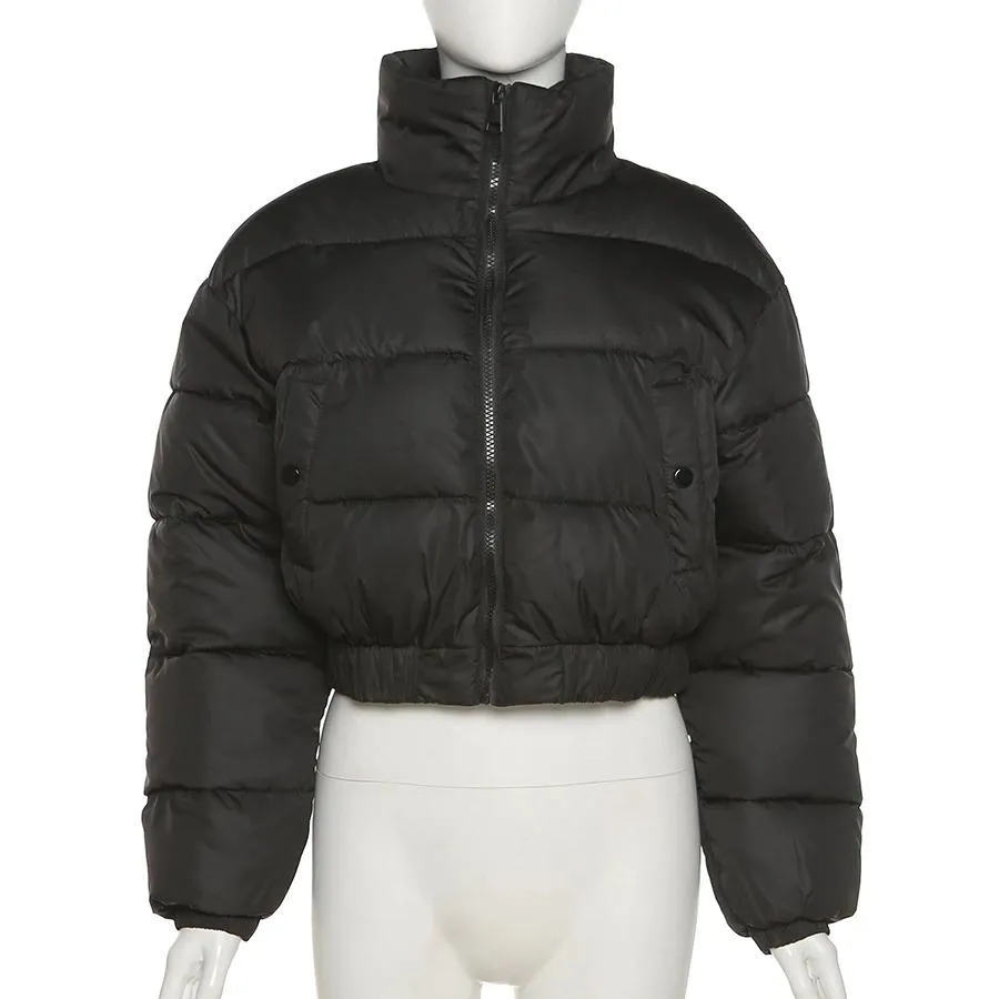 Short Puffer Jacket Cotton-Padded Thick Drawstring Parkas Bubble Coat