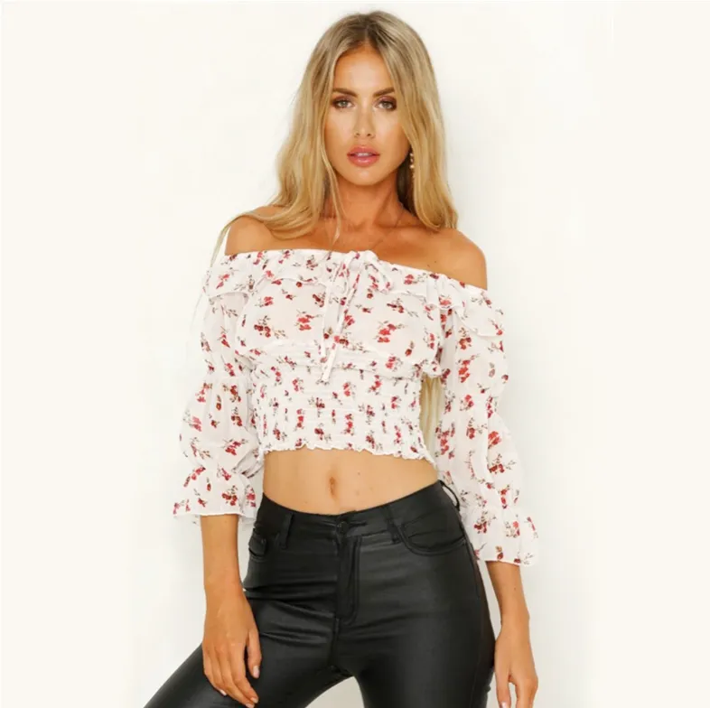 short-sleeved printed tube top women