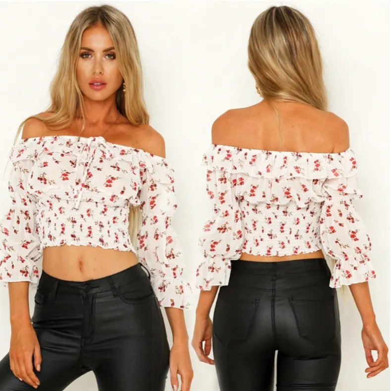 short-sleeved printed tube top women