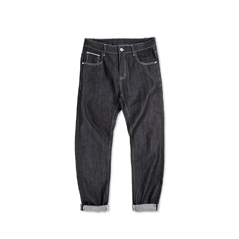 Silver Denim Vintage Jeans for Men - Amekaji Selvedge Raw Denim - Straight Fit Pants