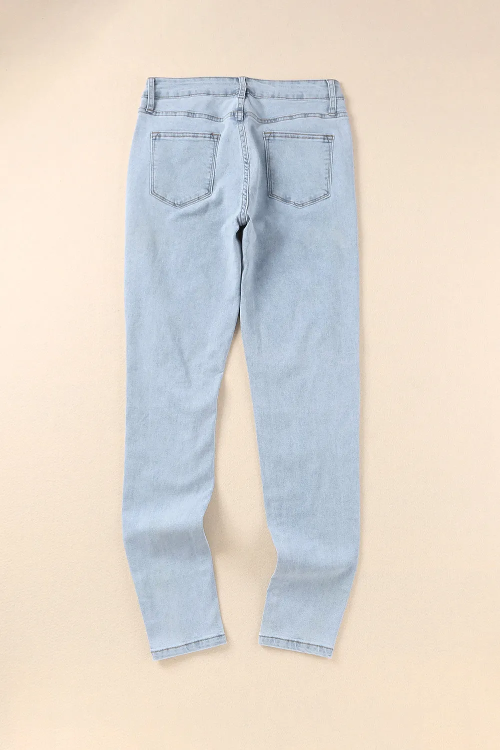 Sky Blue Faded Skinny Jeans with Pockets