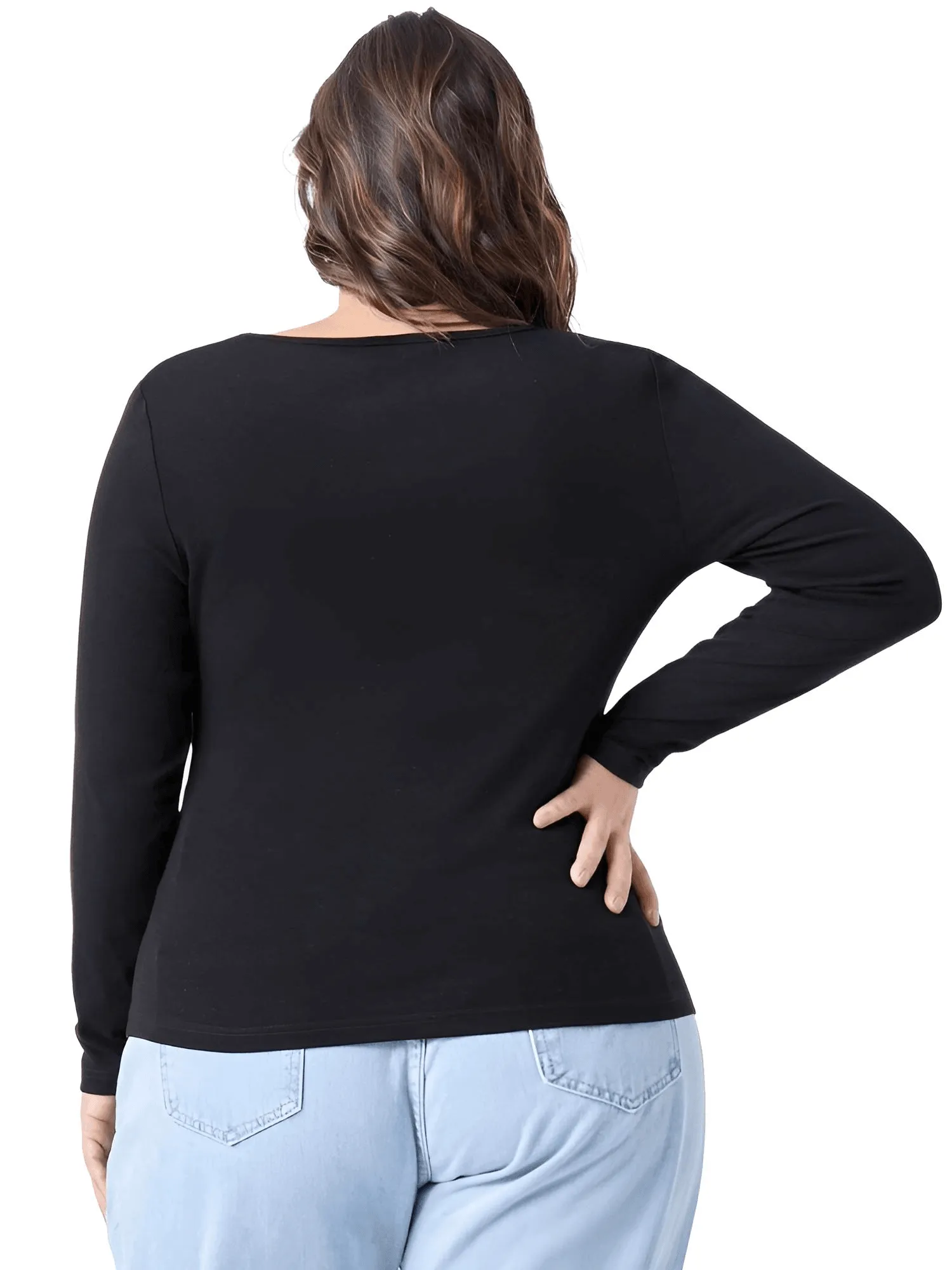 Square Neck Plus Size Black Top Women's