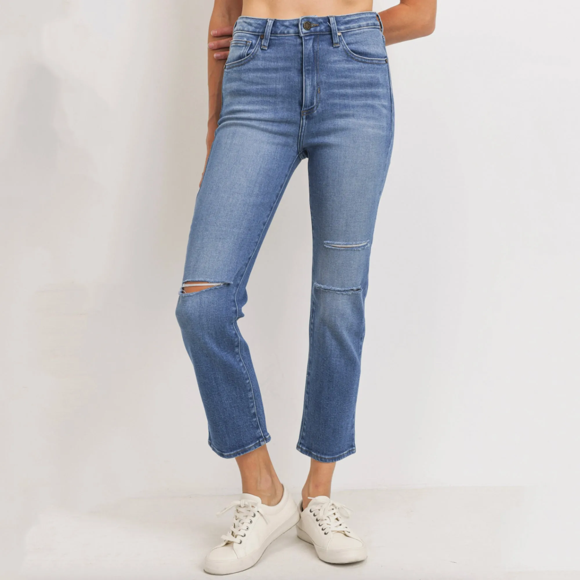 Straight Leg Knee Slit Jeans