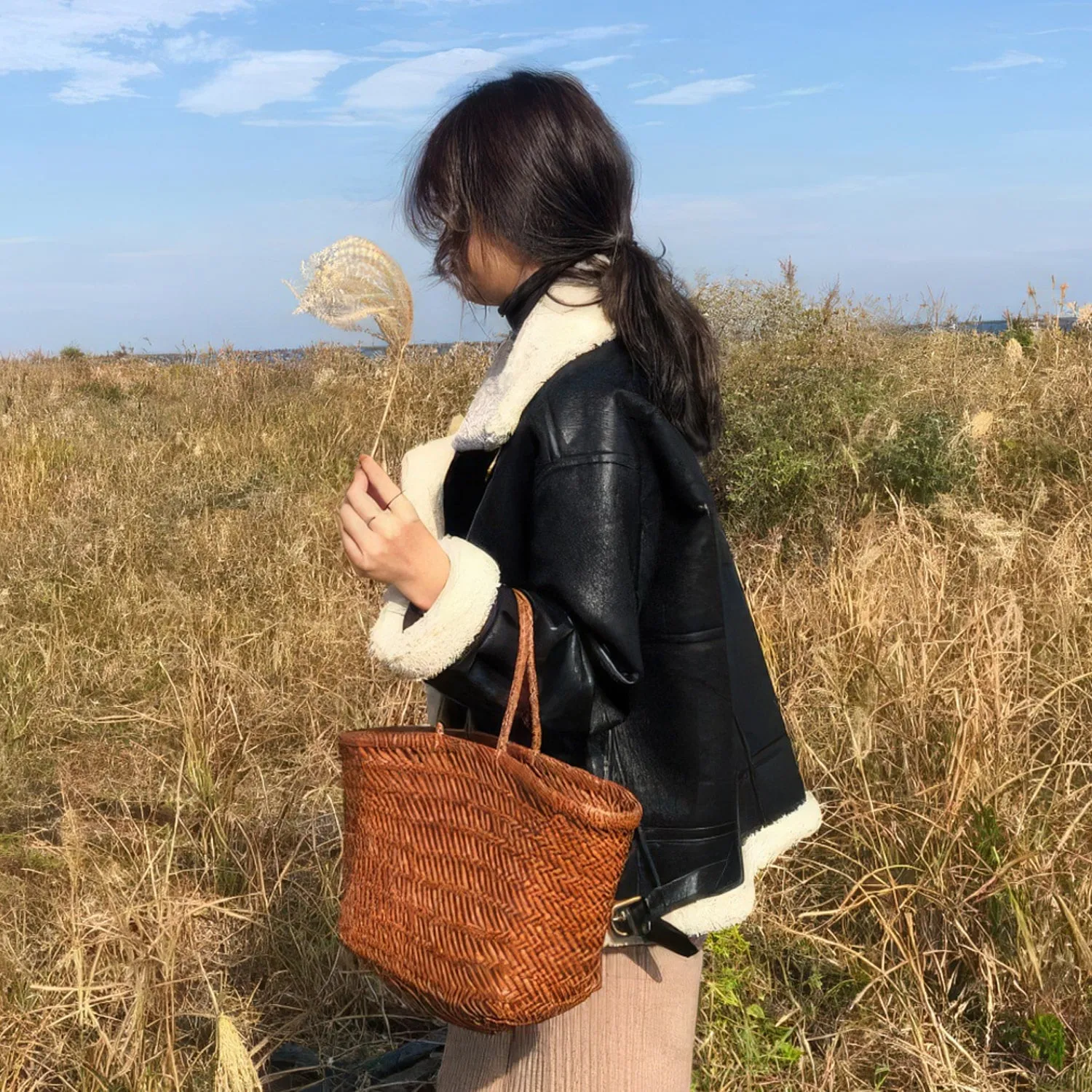 Stylish Women's Black Bomber Leather Jacket with Genuine Sheepskin Shearling & Faux Fur Lining - Perfect for Winter Warmth and Retro Aviator Flair