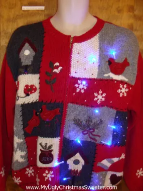 Tacky Red Cardinal Light Up Cheesy Christmas Sweater