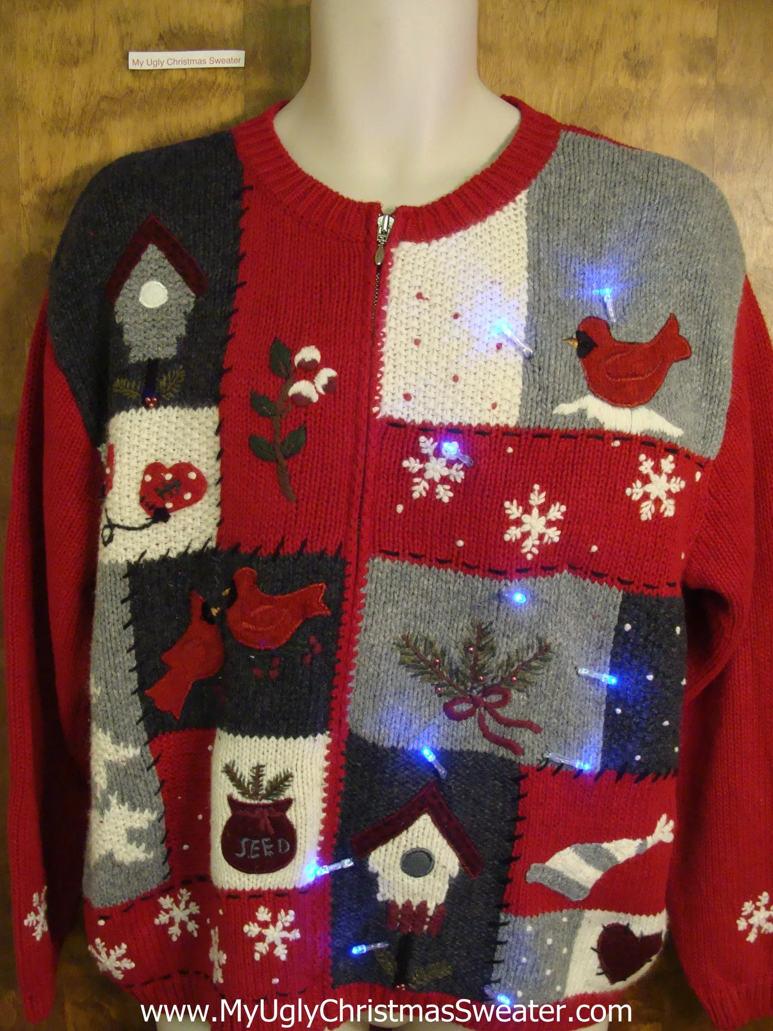 Tacky Red Cardinal Light Up Cheesy Christmas Sweater