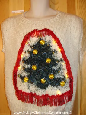 Tacky Ugly Christmas Sweater Furry Tree 3D Ornaments with Lights and Fringe (g99)