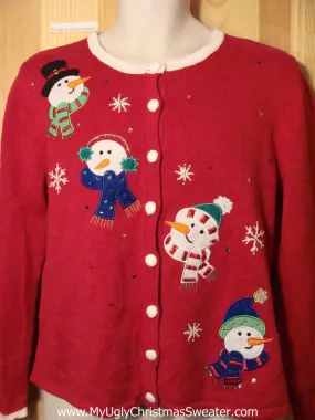 Tacky Ugly Christmas Sweater Perky Carrot Nosed Snowmen Heads (f196)