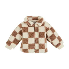 TAN CHECK SHERPA JACKET BY MUD PIE