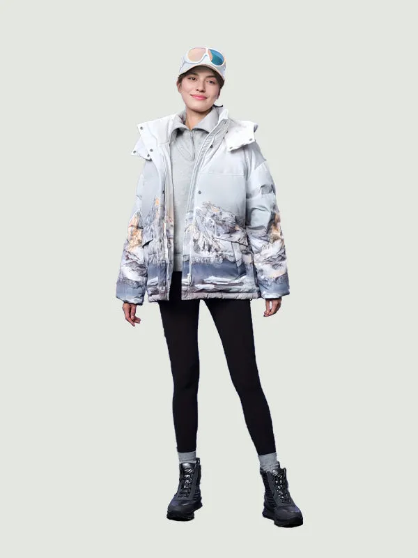 TANBOER Short  Women Thickened Hooded Puffer Coat with Printing