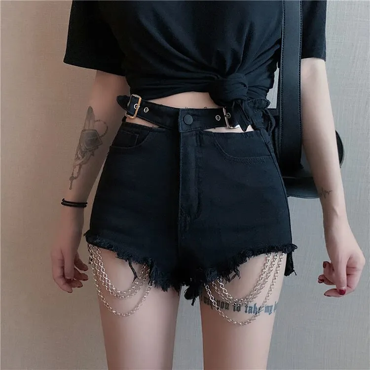 'Tear me down' Black torn off chain shorts