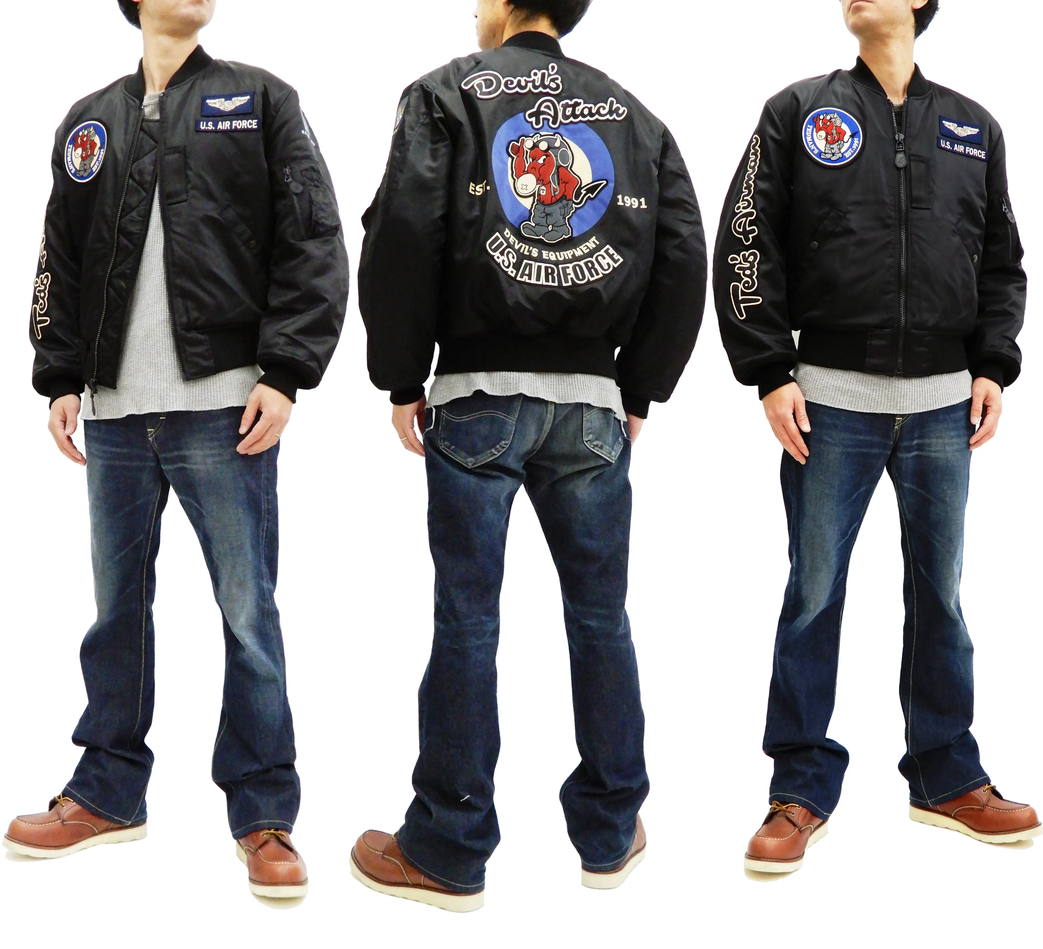 Tedman MA-1 Flight Jacket Men's Custom MA1 Bomber with Patches Printed TMA-550 Black