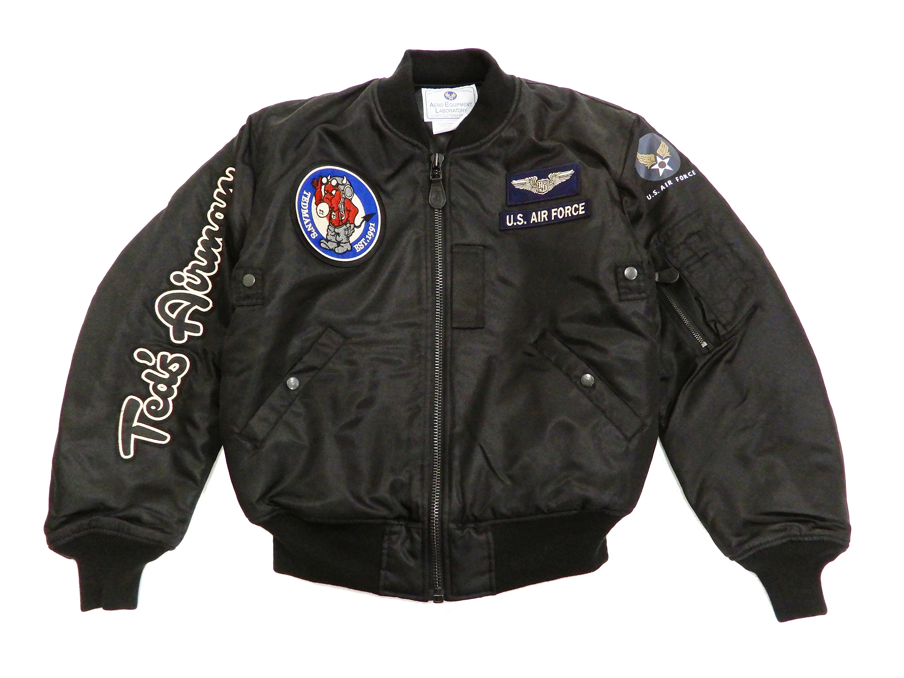 Tedman MA-1 Flight Jacket Men's Custom MA1 Bomber with Patches Printed TMA-550 Black