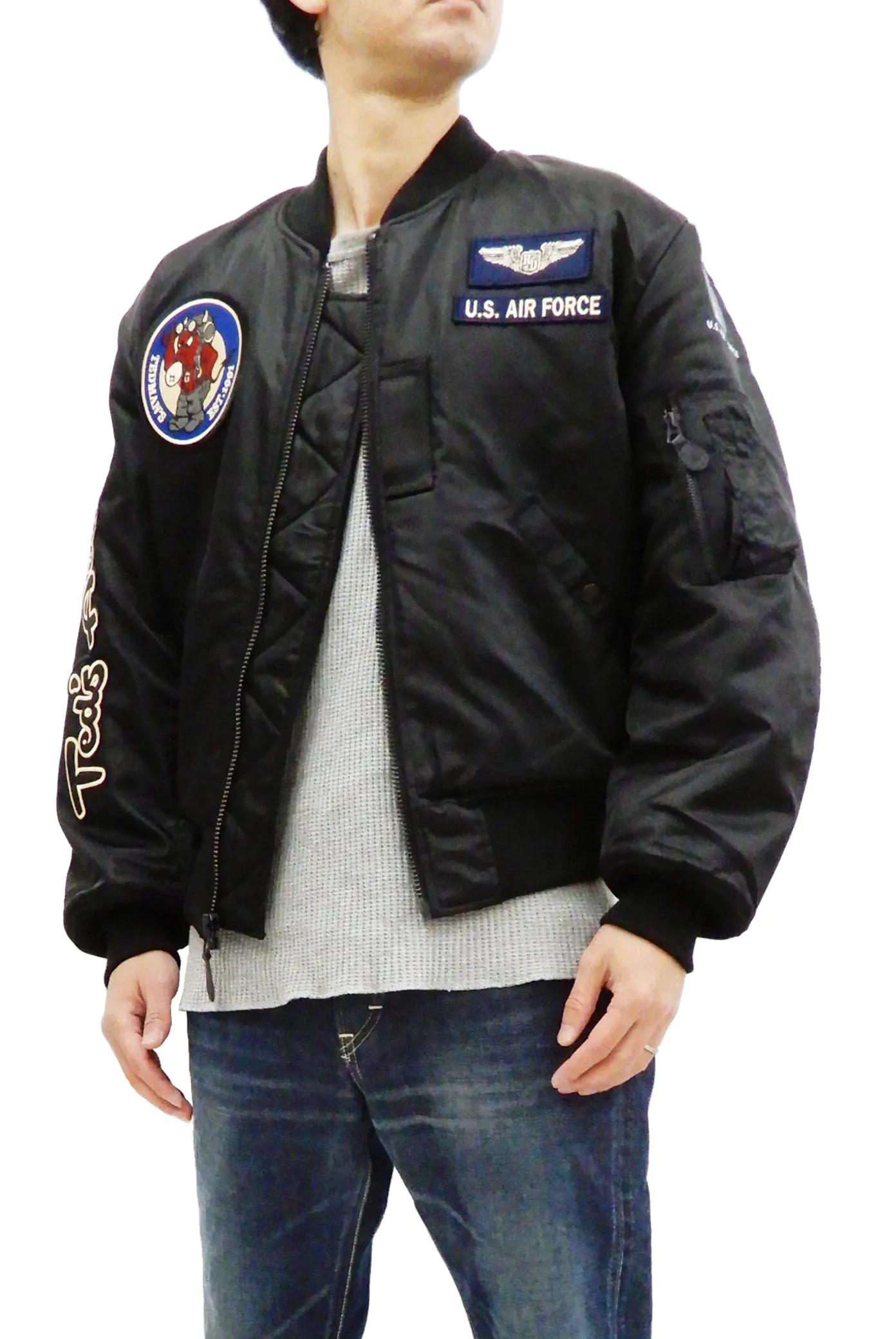 Tedman MA-1 Flight Jacket Men's Custom MA1 Bomber with Patches Printed TMA-550 Black