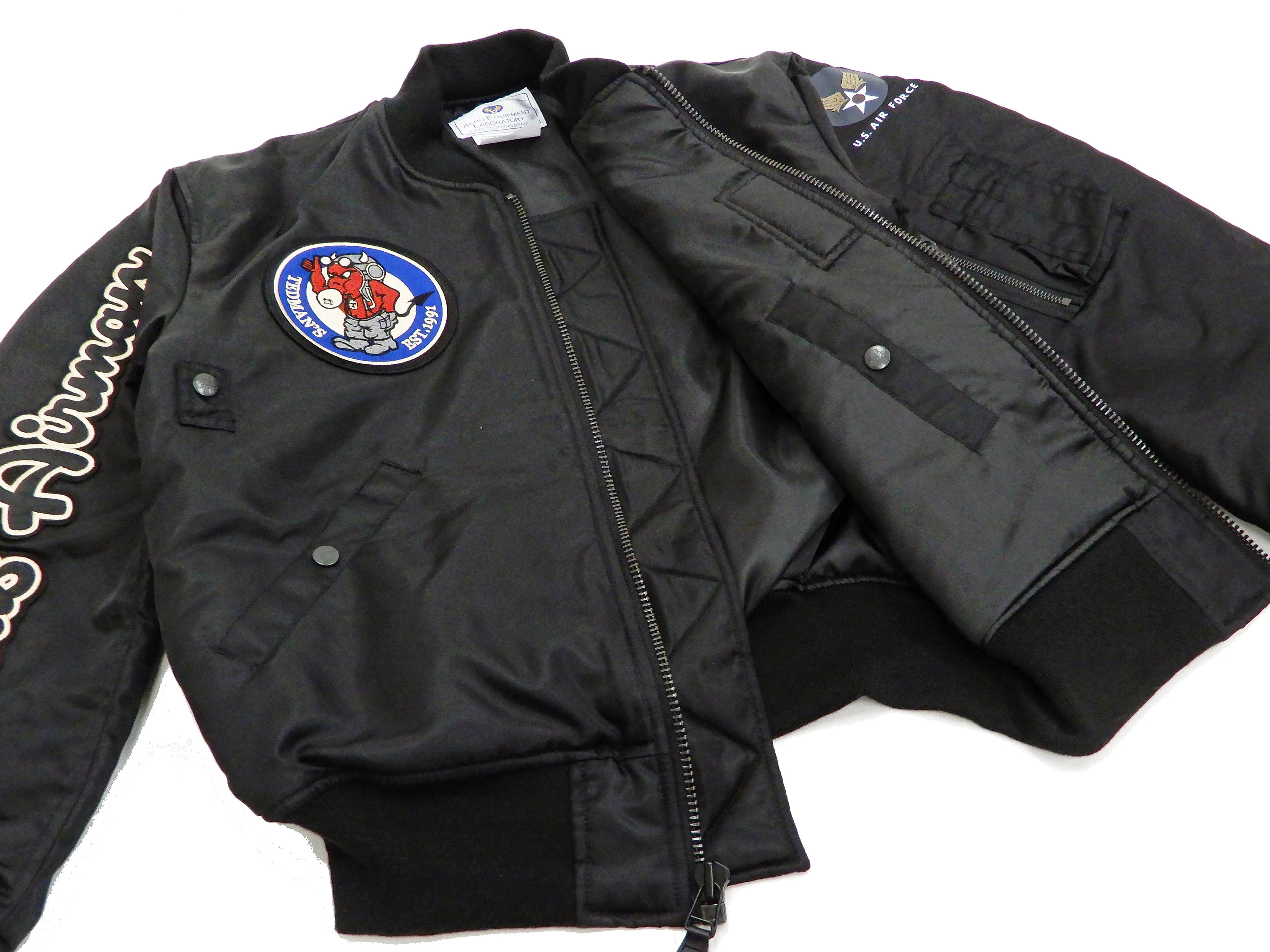 Tedman MA-1 Flight Jacket Men's Custom MA1 Bomber with Patches Printed TMA-550 Black