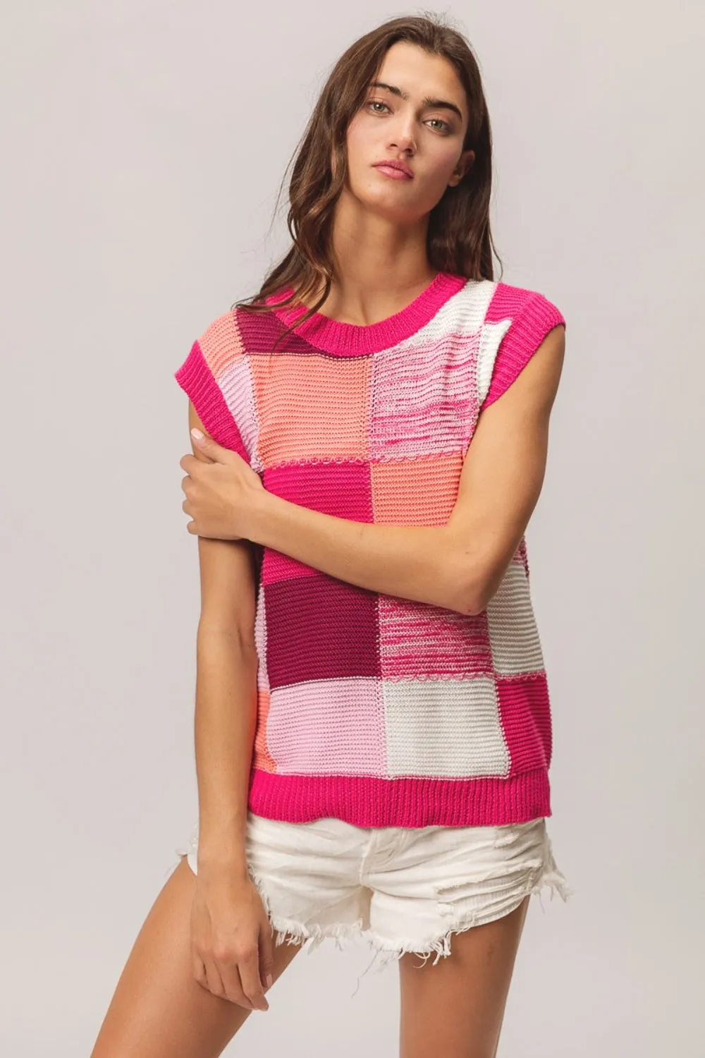 TEEK - Fuchsia Combo Color Block Sweater Vest