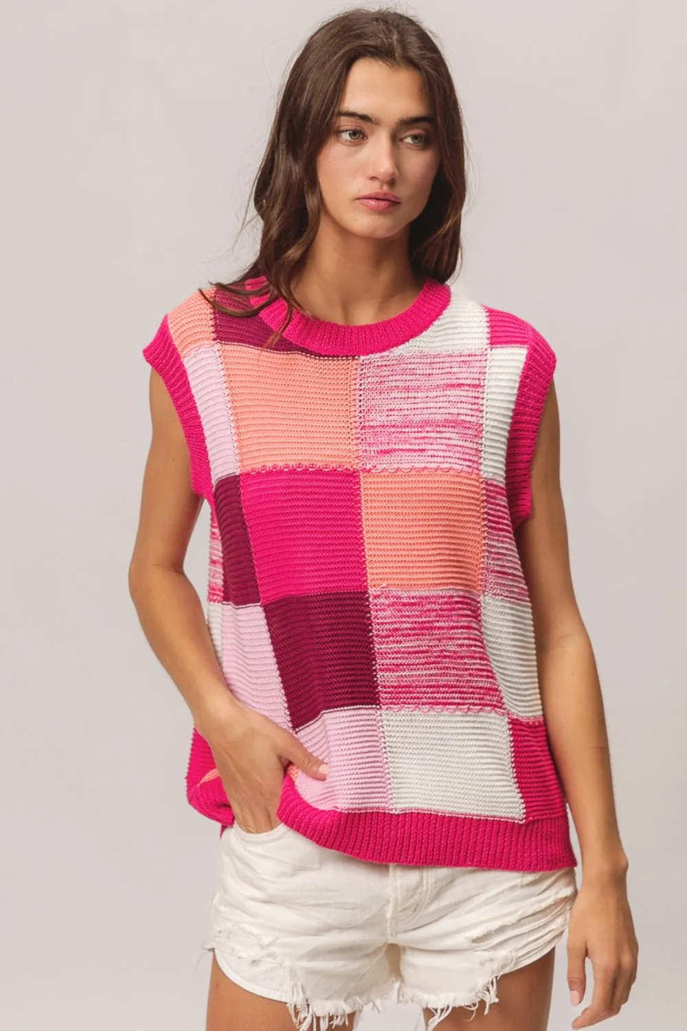 TEEK - Fuchsia Combo Color Block Sweater Vest