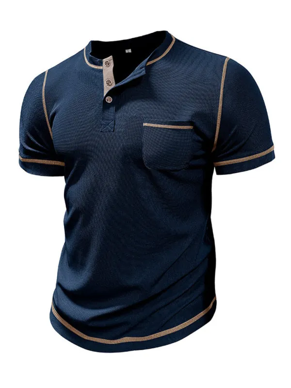 TEEK - Mens American Vintage Henley Collar Short Sleeve T-Shirt