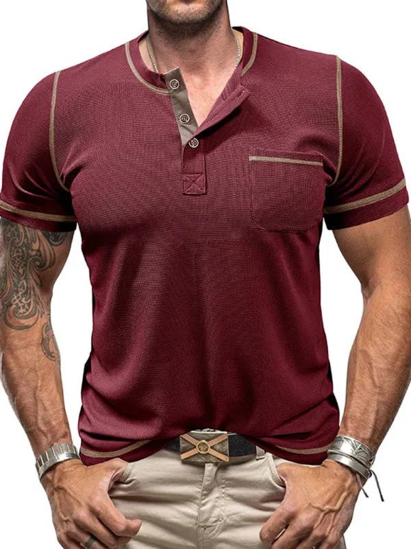 TEEK - Mens American Vintage Henley Collar Short Sleeve T-Shirt