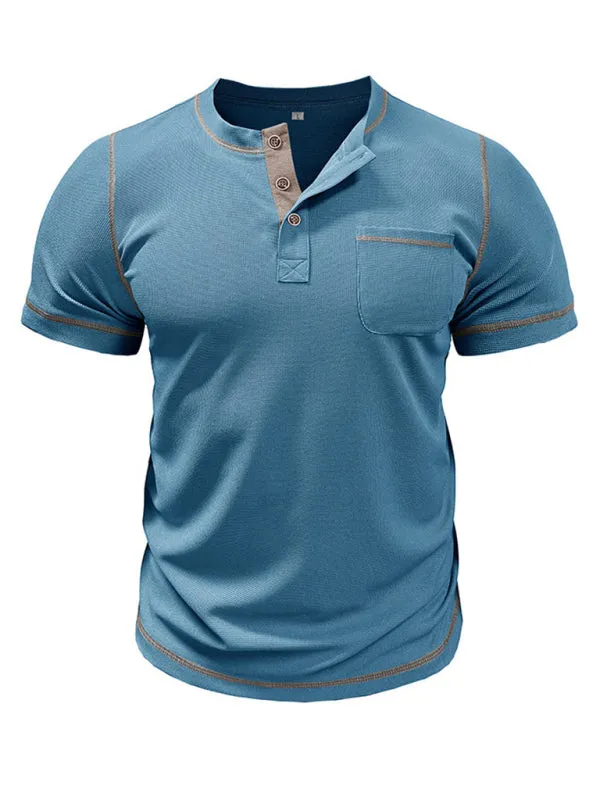 TEEK - Mens American Vintage Henley Collar Short Sleeve T-Shirt