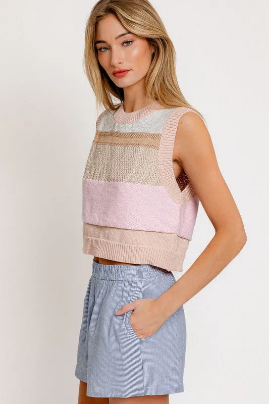 TEEK - Peach Multi Round Neck Sweater Vest