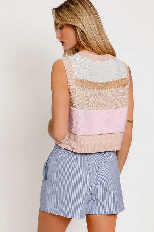 TEEK - Peach Multi Round Neck Sweater Vest