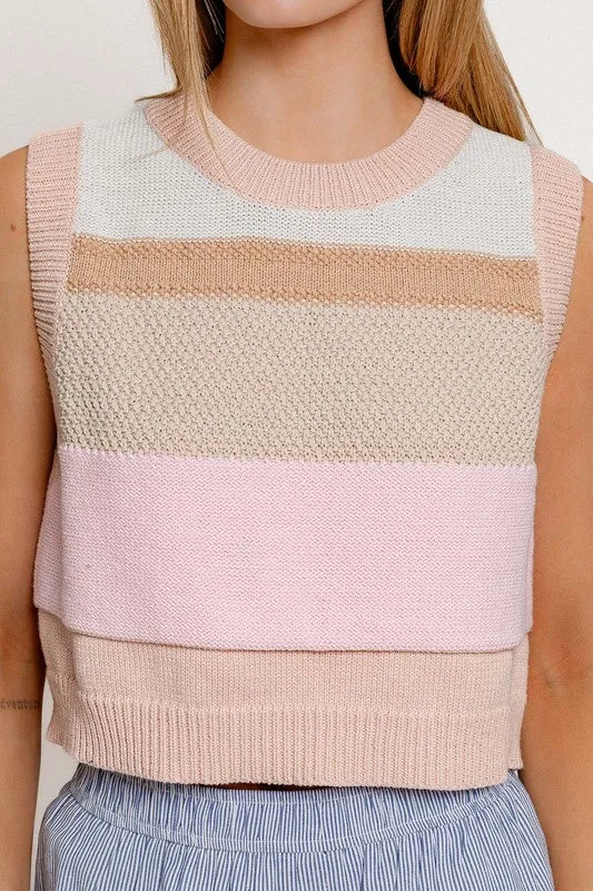 TEEK - Peach Multi Round Neck Sweater Vest