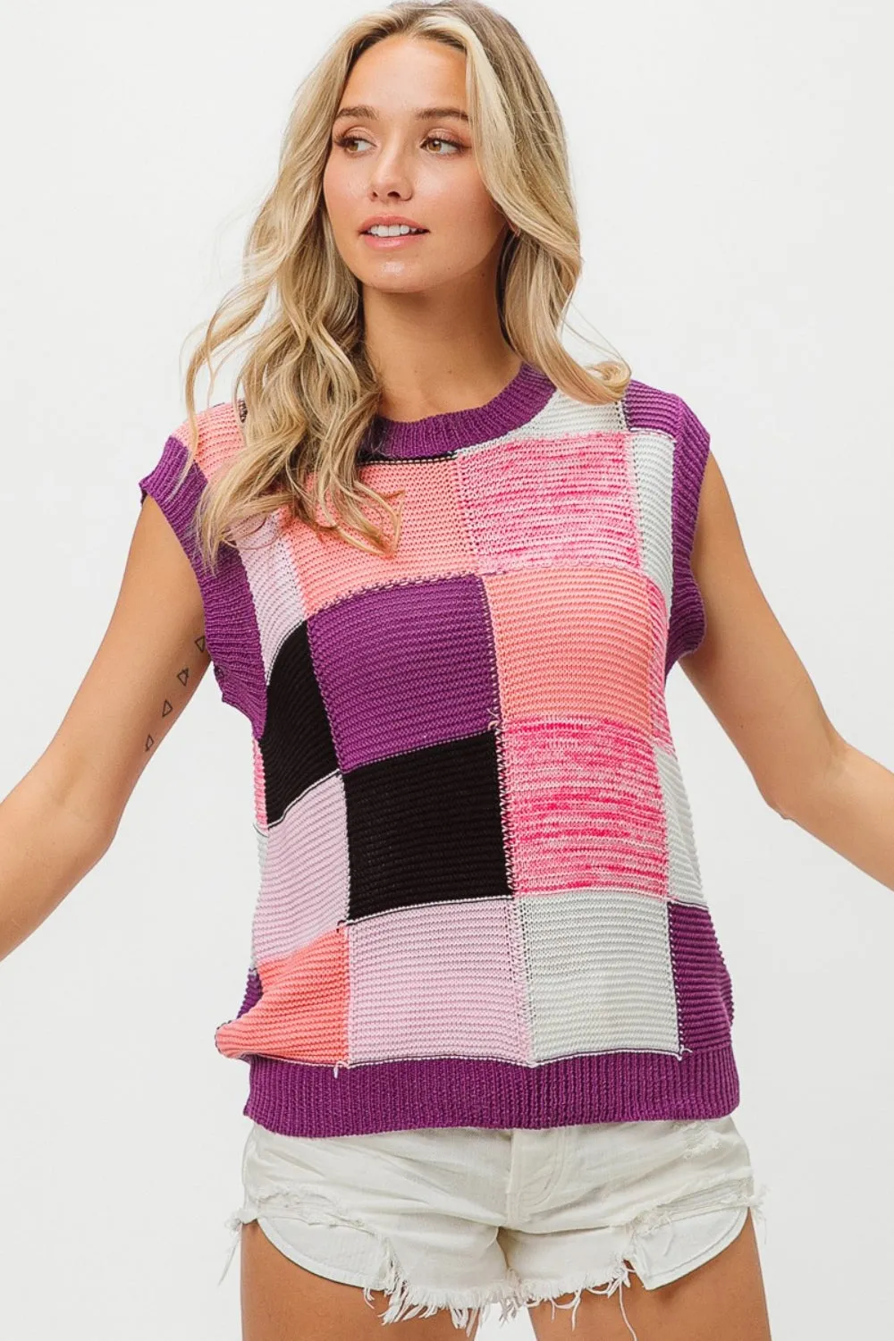 TEEK - Purple Combo Color Block Sweater Vest