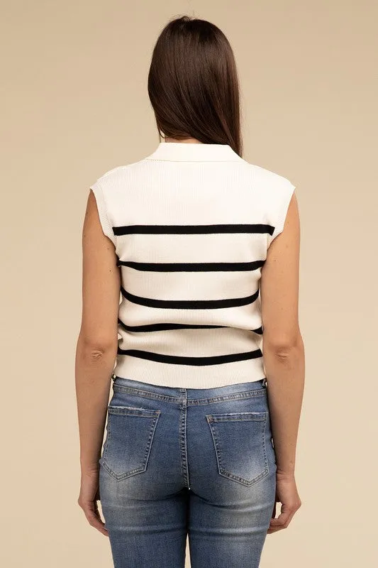 TEEK - Striped Polo Vest Top