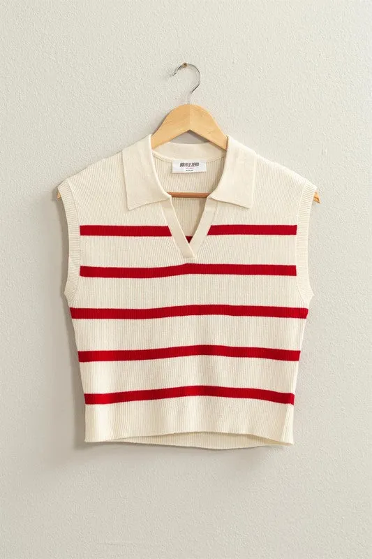 TEEK - Striped Polo Vest Top