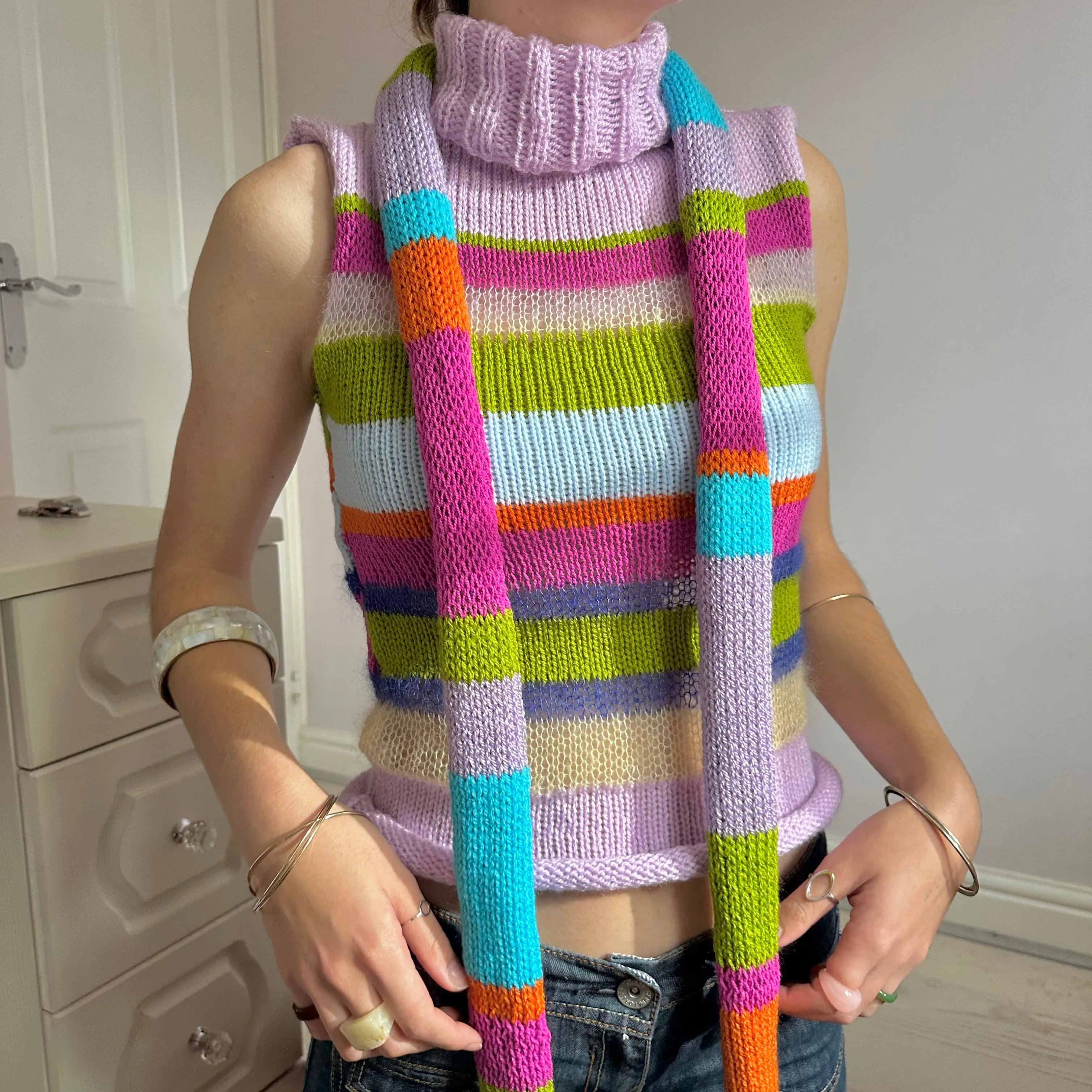 The Mariposa Scarf- handmade knitted multicoloured skinny scarf