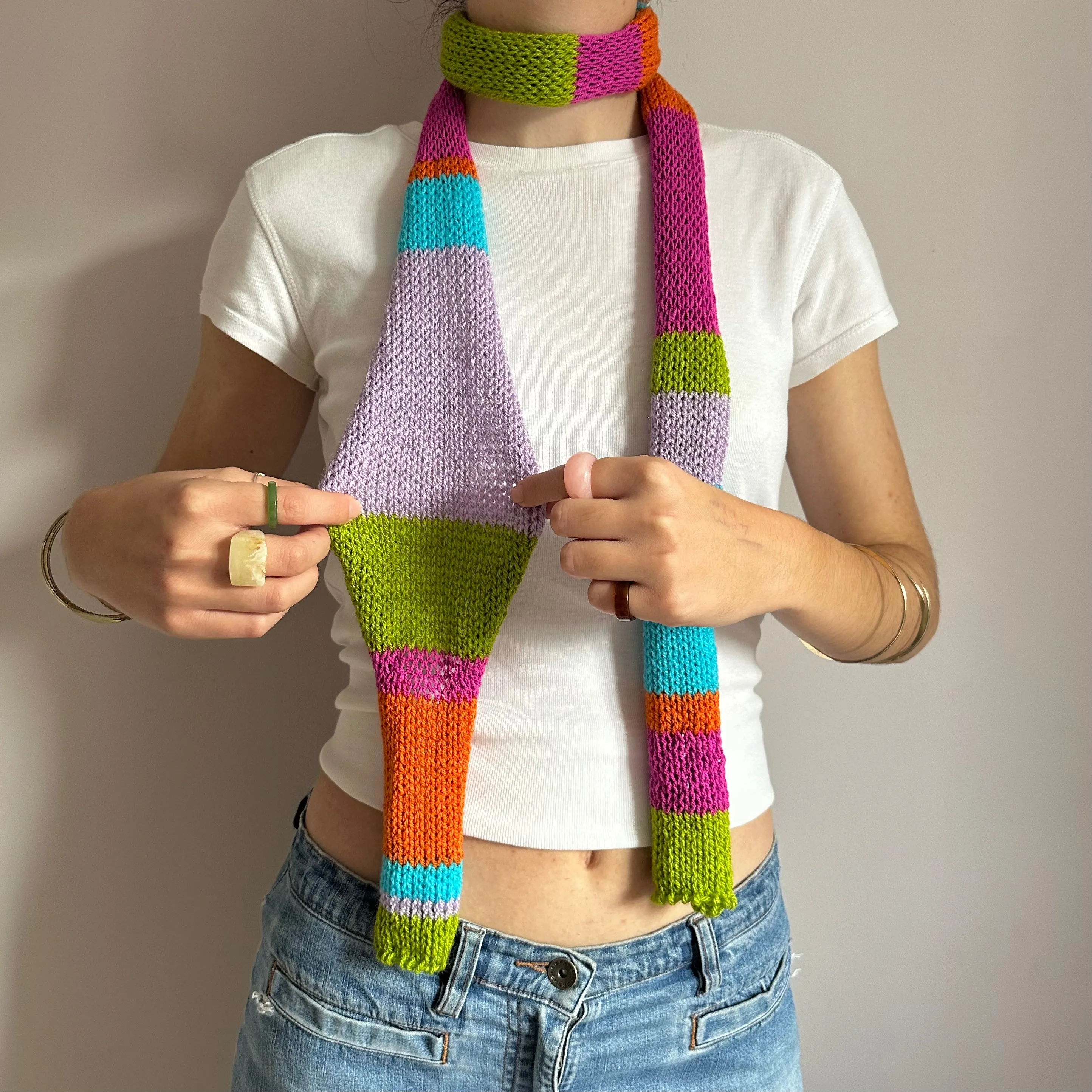 The Mariposa Scarf- handmade knitted multicoloured skinny scarf