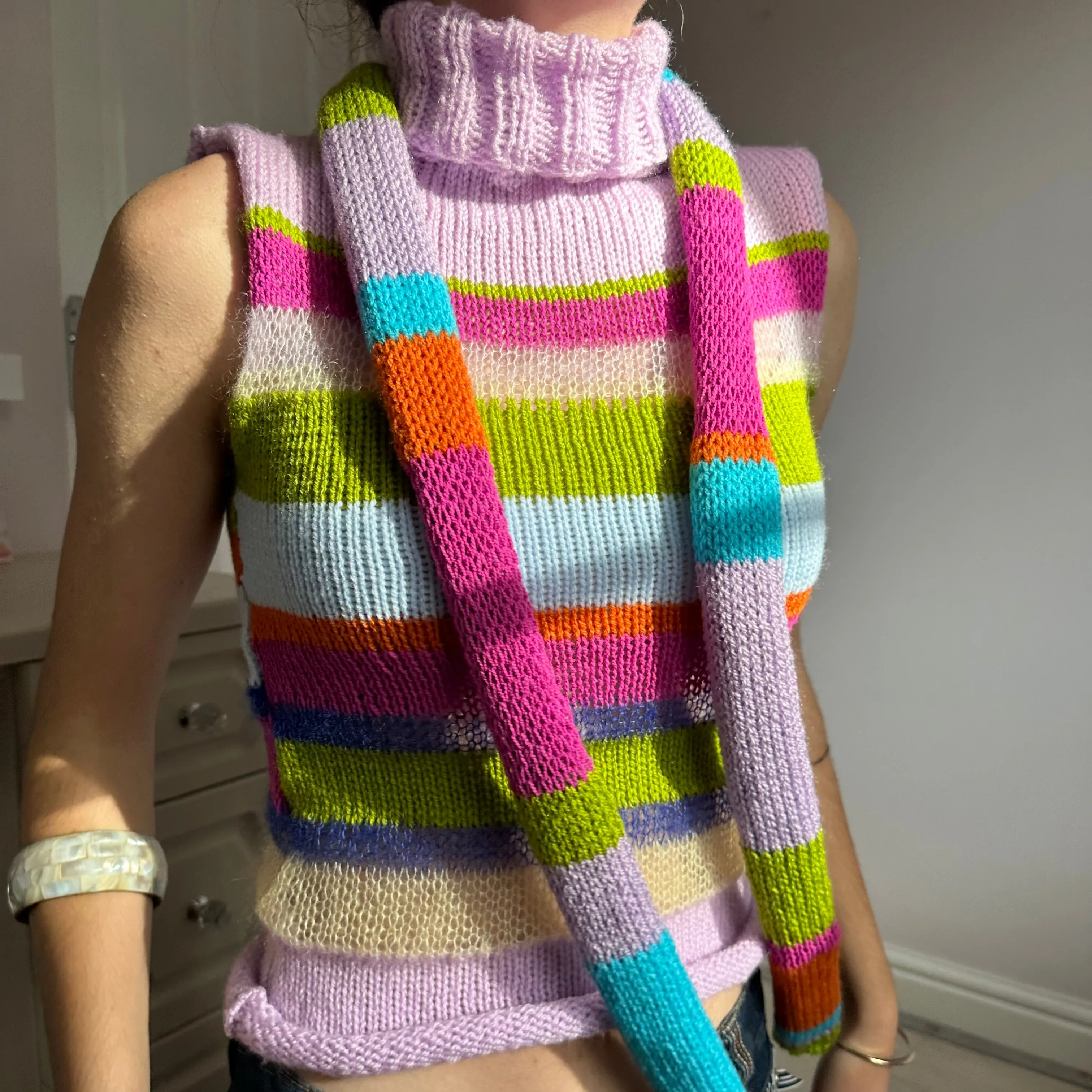 The Mariposa Scarf- handmade knitted multicoloured skinny scarf